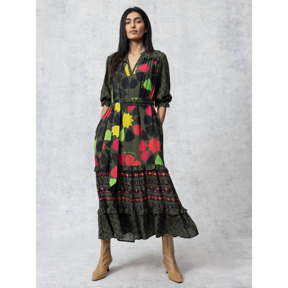 NEW EMILY LOVELOCK adela geometric print midi dress